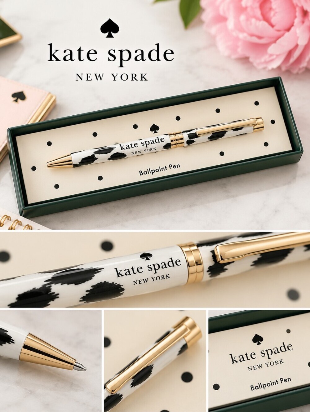 Kate Spade Black and Gold Ballpoint Boxed Pen